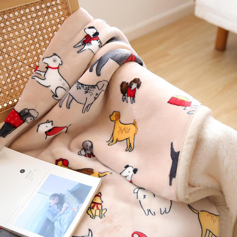 Sherpa Dog Print Flannel Fleece Throw Blanket