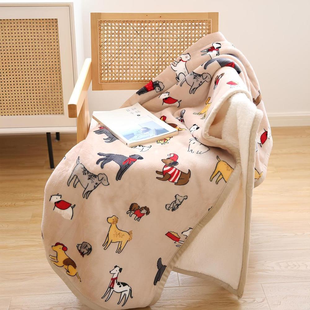 Sherpa Dog Print Flannel Fleece Throw Blanket