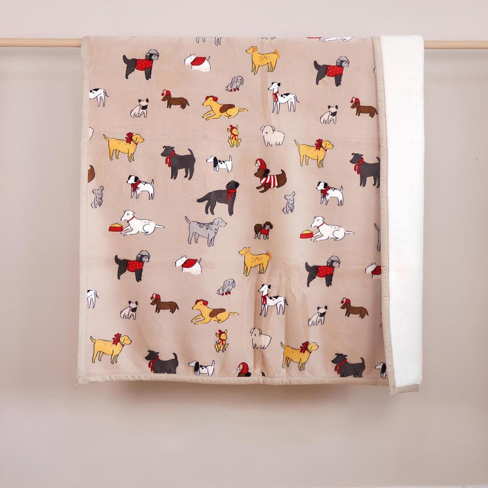 Sherpa Dog Print Flannel Fleece Throw Blanket