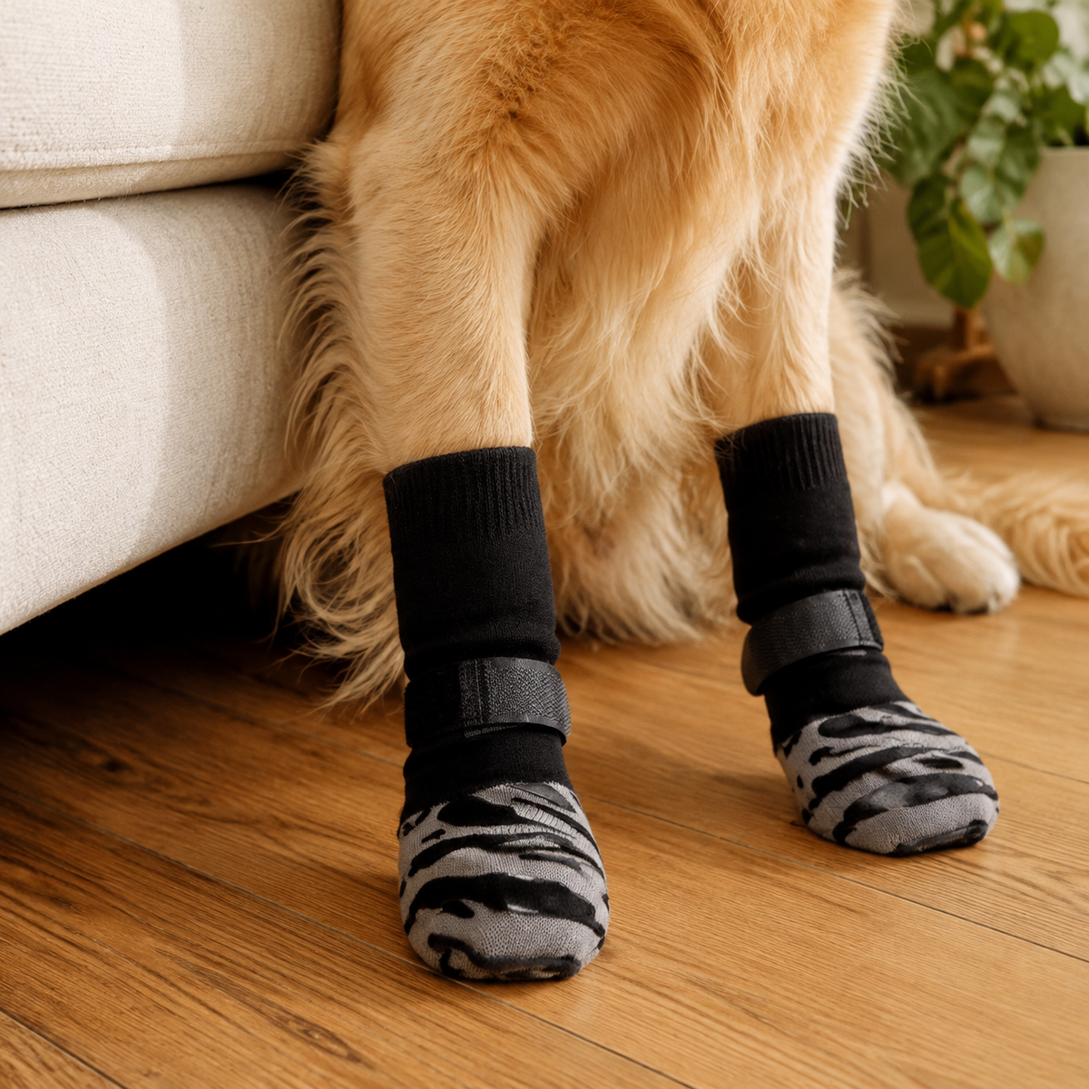 Everyday Grip Socks in grey tiger stripe in an everyday setting